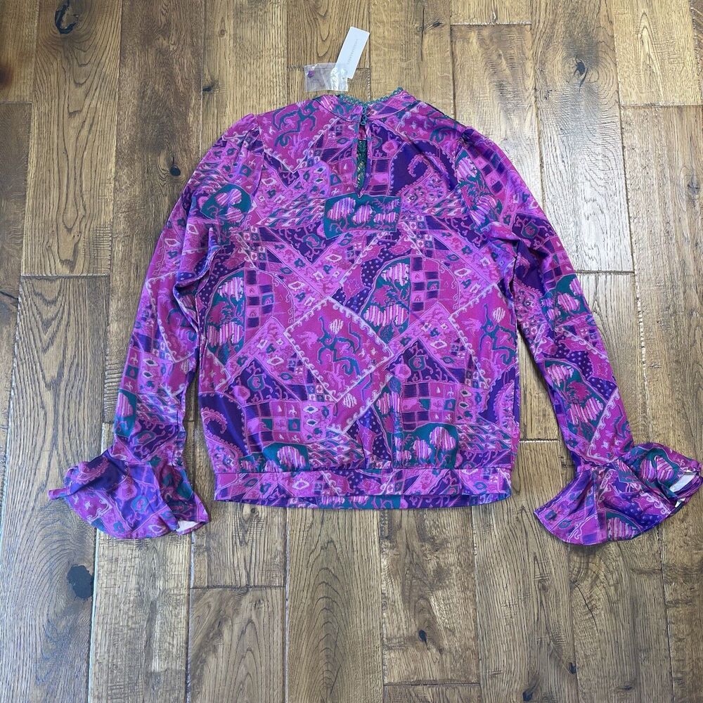 Anthropologie TINY Brenan Flutter Sleeve Top Purple Turquoise Womens XXS NWT - Picture 7 of 8